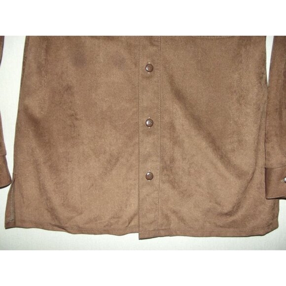 WFF Farah Shirt Mens Sz Large Brown Faux Suede Shacket pocket flaps button down - Picture 8 of 11